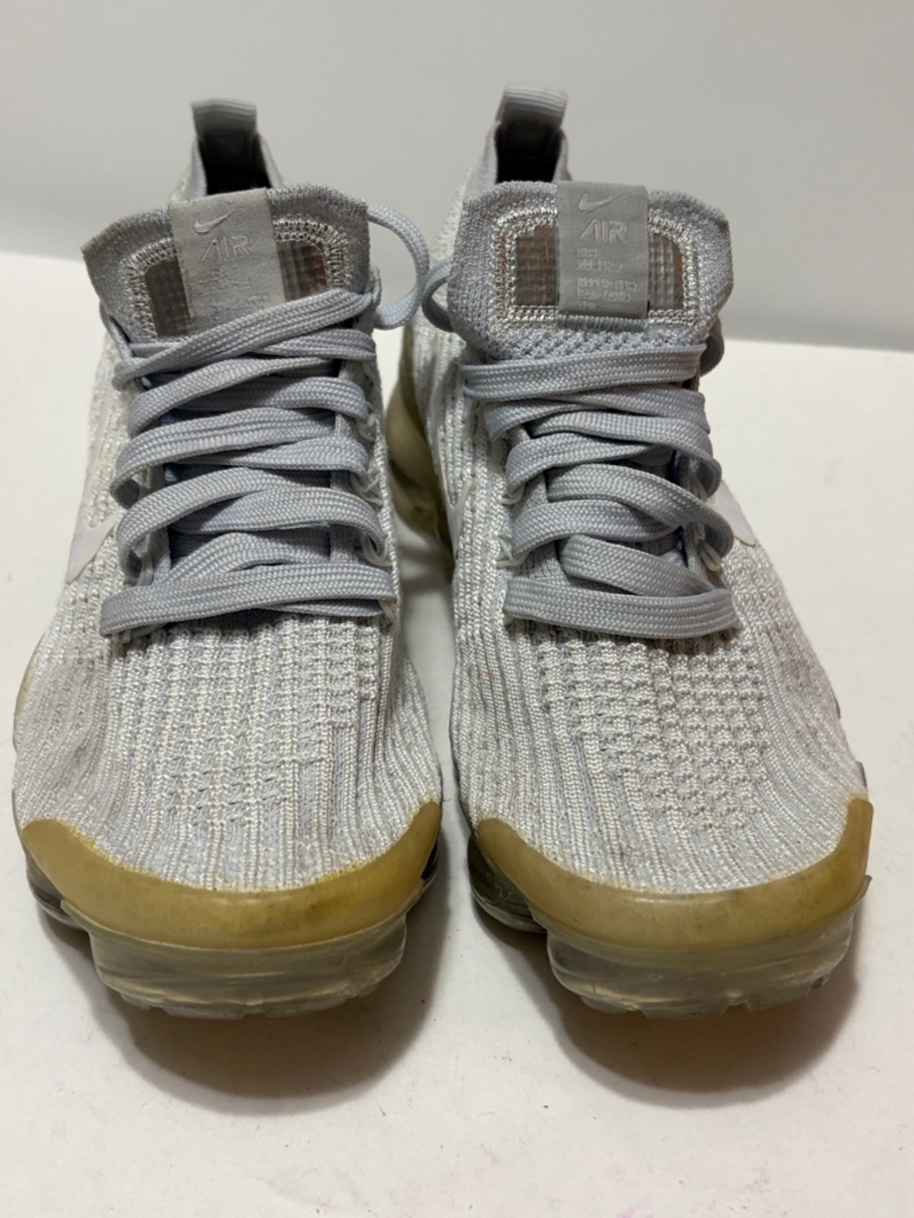 Nike VaporMax Knit Sneakers in Light Grey with Yellow Trim Sz 6 Women - Picture 3 of 11
